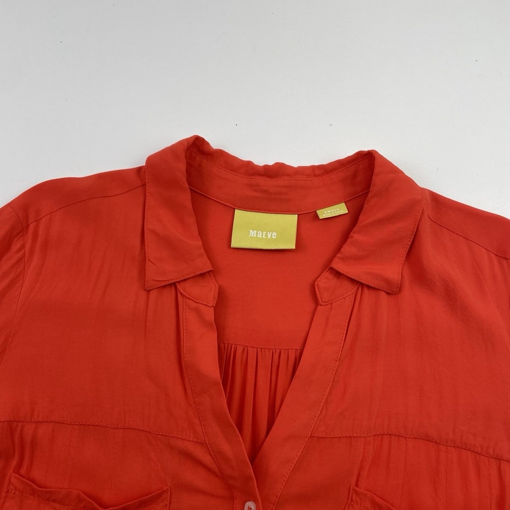 Maeve Anthropologie Women Shirt Small Flutter Sleeve Down In Sicilian Orange - Picture 5 of 13